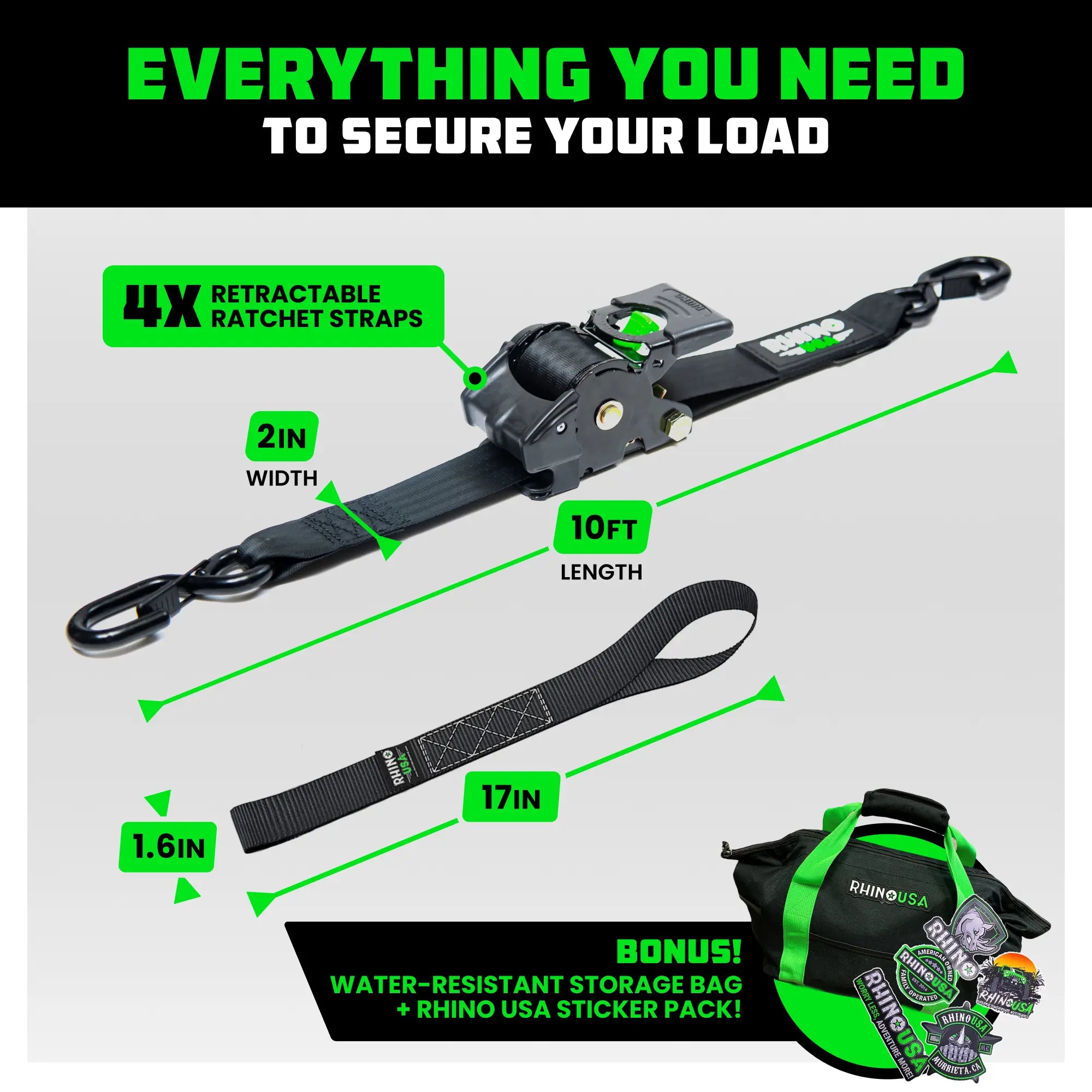 Rhino USA Retractable Ratchet Straps