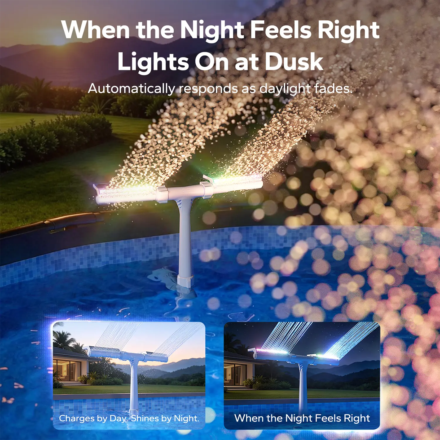 Solar Pool Fountain with LED Lights