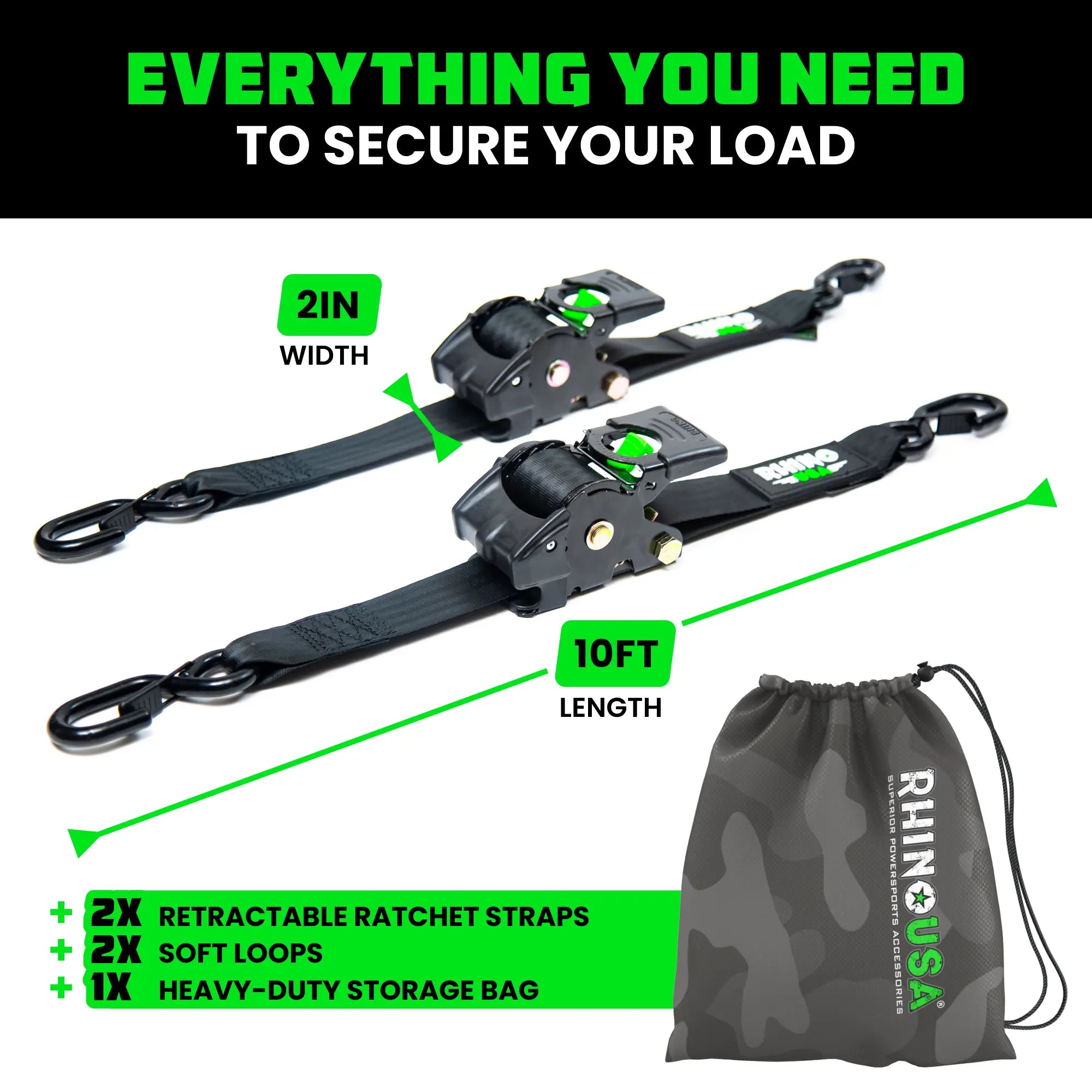 Rhino USA Retractable Ratchet Straps